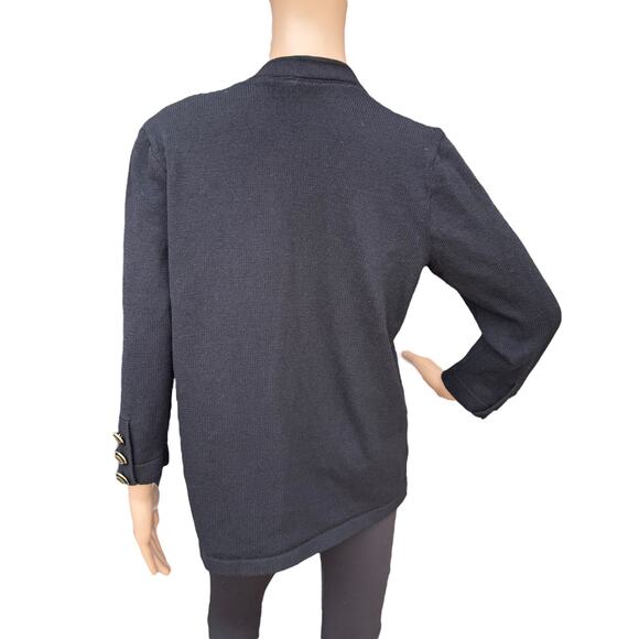 St. John Basics Black Santana Knit Cardigan Sweater Jacket Gold Logo Buttons S - Picture 4 of 9